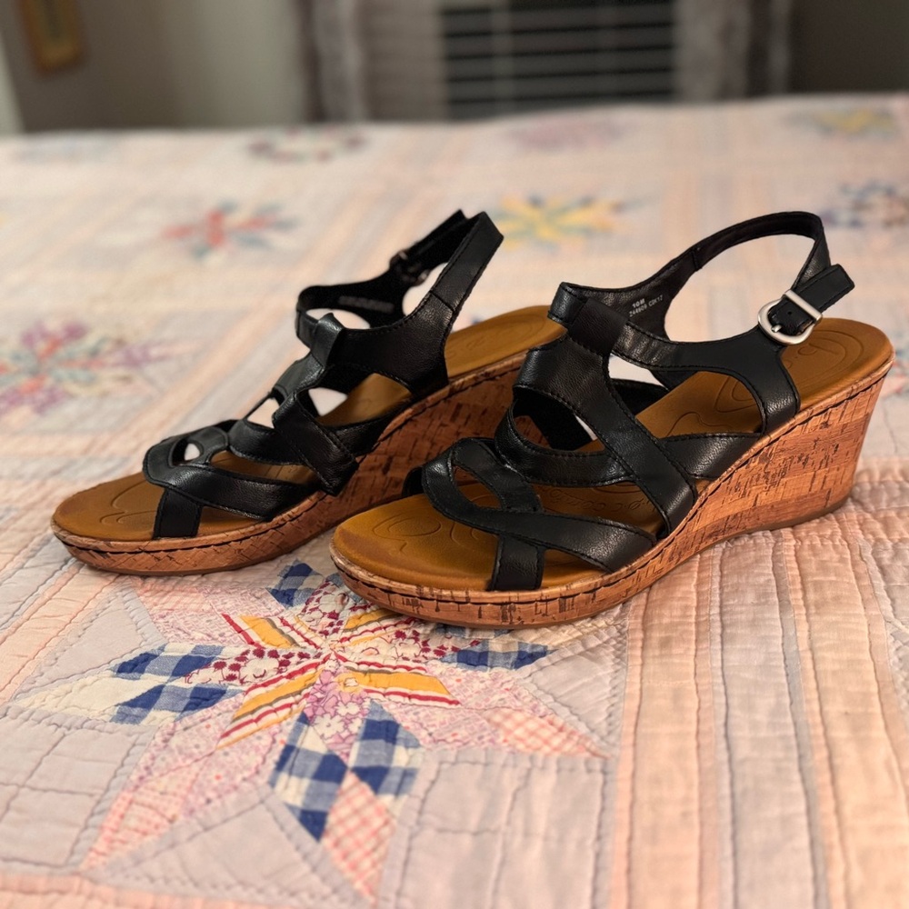 BOC Born Cork Wedge Sandals Black size 10